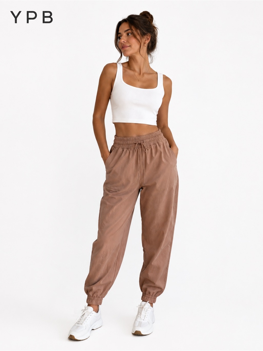 YPB High Rise Joggers XS NWOT Taupe Mocha Brown Lightweight Cargo Style jogger